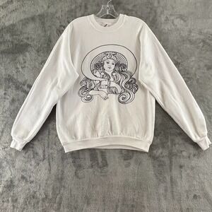 Vintage Jerzees Medusa Sweatshirt Adult XL Woman Trippy‎ Smoking Mug White Black
